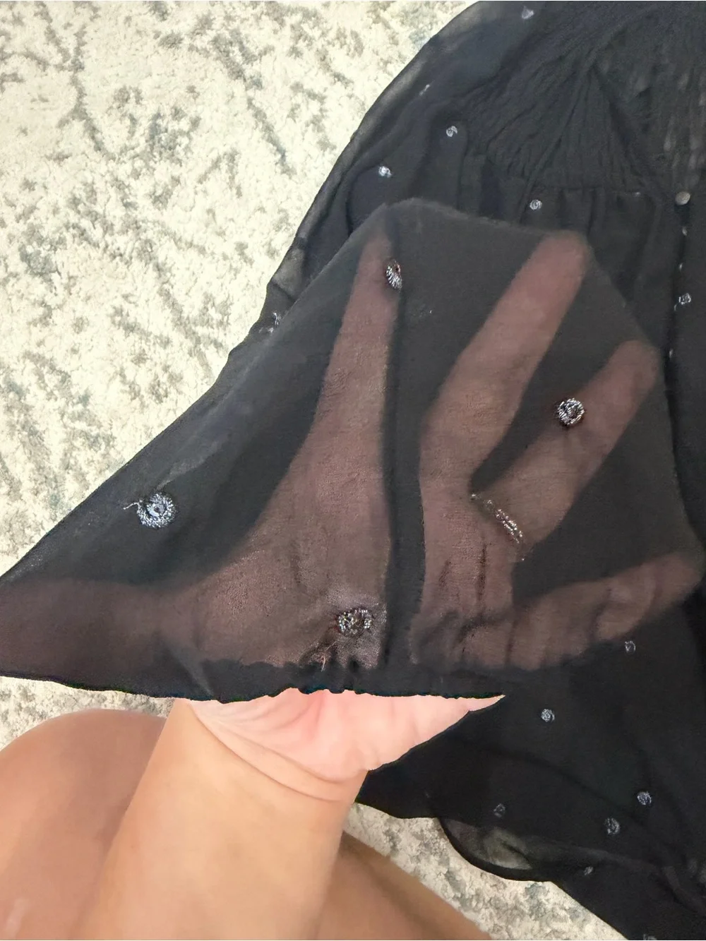 Free People Ready to Run Sheer Smocked Dot Georgette Top XS Black